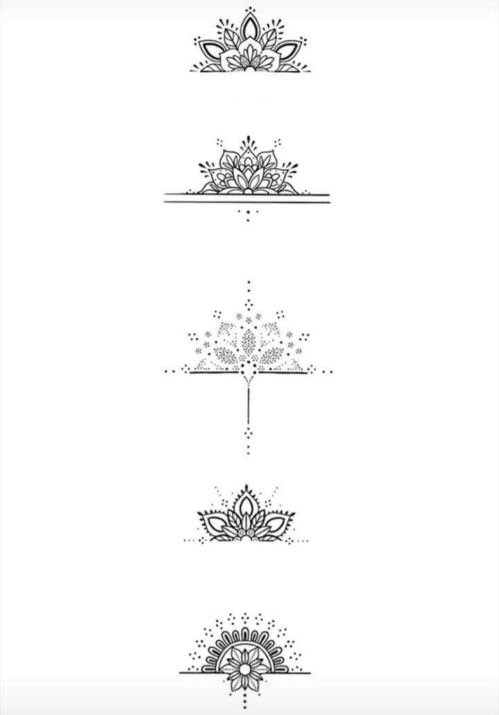 four different types of ornamental designs on a white background, each with an ornate design in the middle