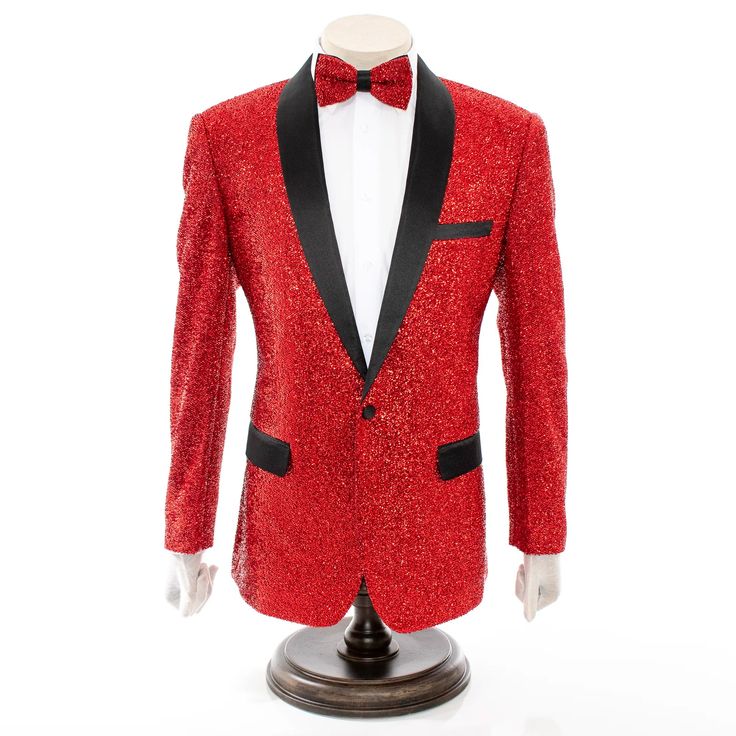 Men's Sparkling Red 2-Piece Slim-Fit Tuxedo Slim Fit Tuxedo, Red Sparkle, Flat Front Pants, Slim Fit Pants, Jacket Buttons, Workout Pants, Formal Event, Shawl, Polyester Fabric