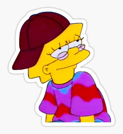 the simpsons sticker is wearing a hat and glasses, while he's looking at something