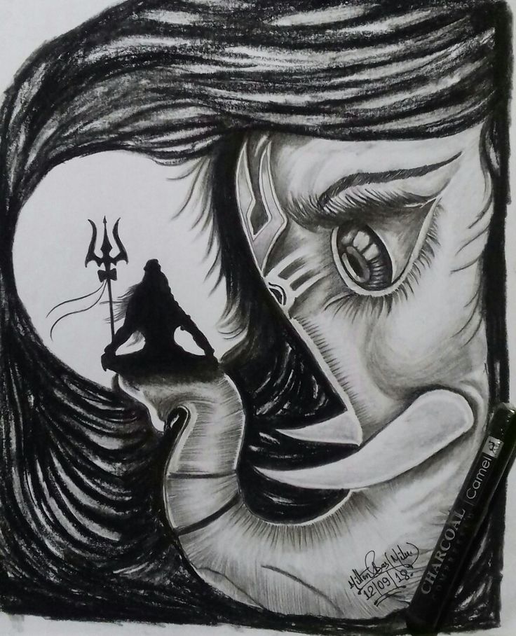 a black and white drawing of a woman's face with an evil looking figure in the background