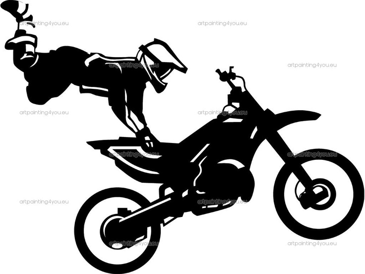 a black and white silhouette of a person on a motorcycle doing a trick in the air