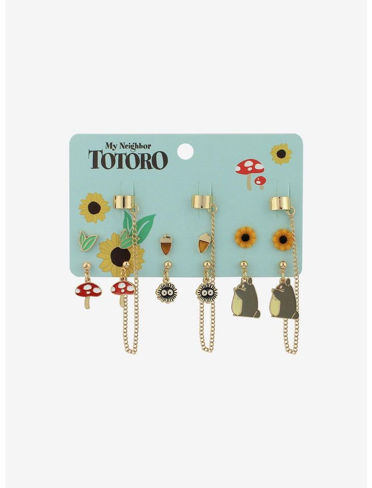 Anime Jewelry Accessories, Studio Ghibli Stuff, Tbhk Merch, Ghibli Earrings, Character Accessories, Mushroom Designs, Studio Ghibli My Neighbor Totoro, Ghibli My Neighbor Totoro, Soot Sprite