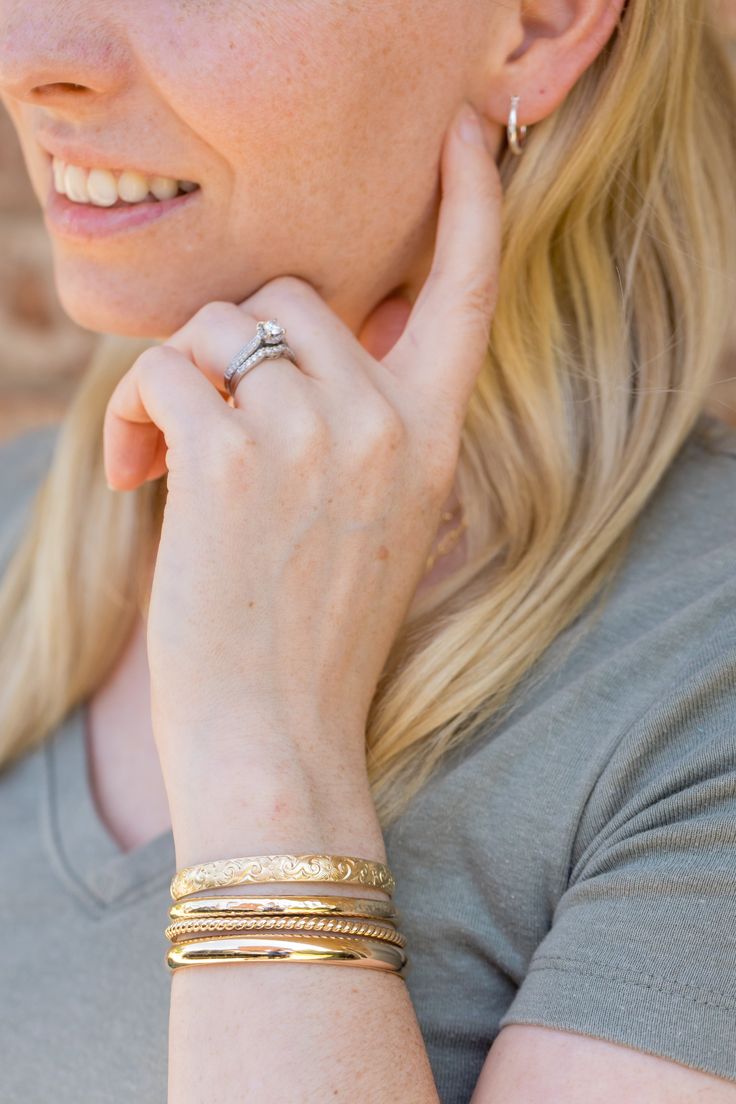 The Bold Wanderlust Gold Bangle Cuff Bracelet is the perfect bracelet for everyday minimalistic wear. Each bracelet is hand cut and handcrafted. If you want to make a statement this is the piece. If you love the original wanderlust bracelet then this one may make your heart skip a beat it's so pretty. It is truly a classic bracelet. This bangle Cuff Bracelet is also available in Sterling Silver Bold Wanderlust and Classic Wanderlust Gold as well in my shop. Treat yourself or share it with a fami Hammered Bangles, Baby Bangles, Bangles Making, Classic Bracelets, Hammered Sterling Silver, Hammered Gold, Gold Bangle Bracelet, Gold Bangle, Sterling Silver Bangles