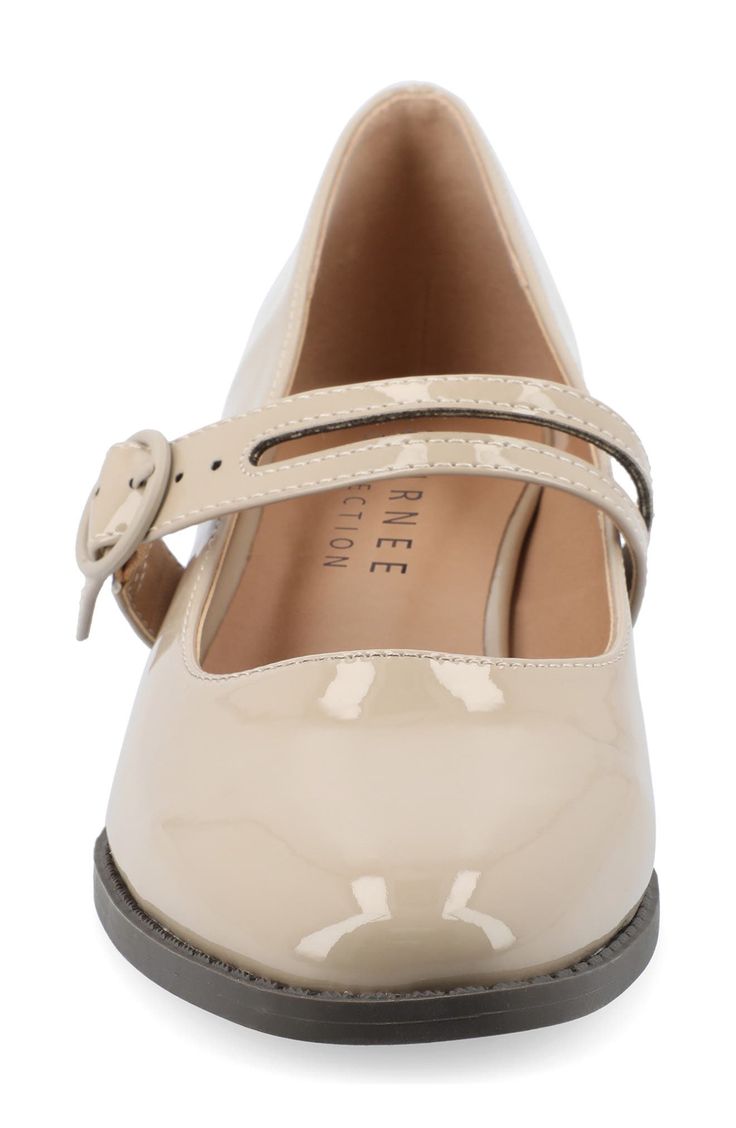 A soft faux-leather mary jane pump with comfortable foam cushioning features an almond toe and stacked block heel for classic style. 1 1/2" heel Tru Comfort Foam footbed Synthetic upper, lining and sole Imported Mary Janes With Padded Heel And Block Heel, Cream Mary Jane Heels With Almond Toe, Beige Mary Jane Heels With Almond Toe, Mary Janes With 4-inch Heel And Round Toe, Mary Jane Heels With Penny Strap In Medium Width, Mary Jane Heels With Penny Strap And Medium Width, Mary Jane Block Heels With Medium Width, Mary Jane Style Block Heels With Closed Toe, Medium Width Mary Jane Heels With Penny Strap