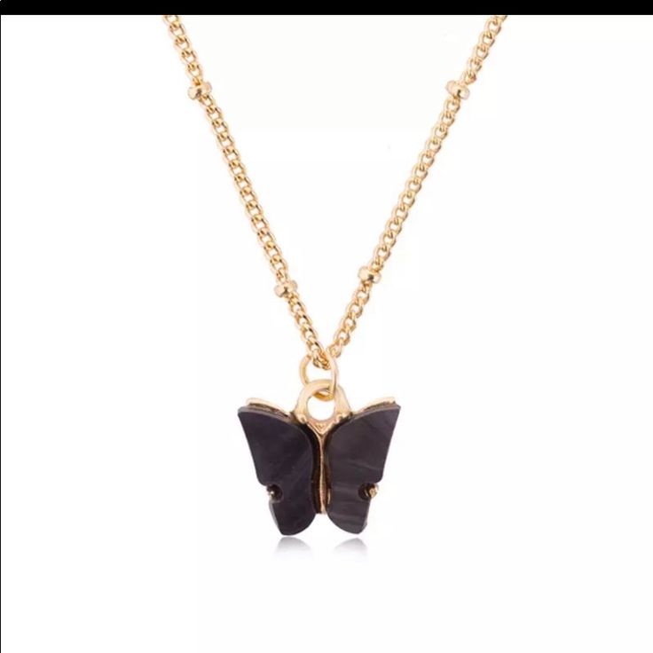 Gold Color Alloy Necklace Cute Butterfly Pendant Accessories For Girl Adjustable Sweet Style Chain Necklace Jewelr Casual Black Clavicle Chain Necklace, Casual Black Chain Necklace, Casual Black Necklace For Party, Trendy Black Charm Necklace For Party, Black Pendant Charm Necklace With Chain, Black Chain Necklace For Gift, Black Chain Necklace As Gift, Casual Party Necklaces With Adjustable Chain, Casual Black Pendant Jewelry