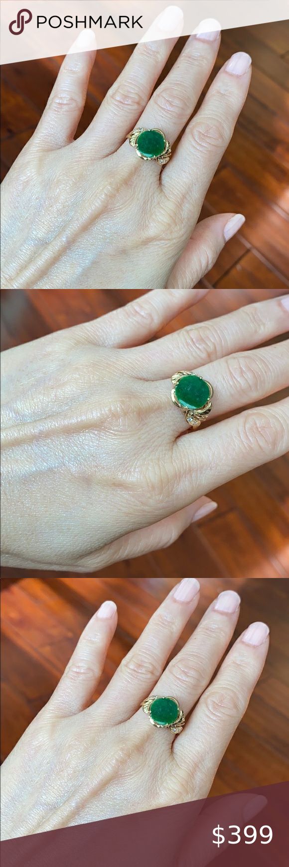 14K Solid Real Gold Green CZ Jade Ring Description: 14K Solid Yellow Gold Round Green Jade Ring Item No.: R00025 Metal type: 14K Real Gold, not filled or plated. (stamped "18k" but only pass our 14k-16k test, so we have this for sale as 14k Gold ) Metal color: Yellow Gold Type of stone: Glass B Jade and cubic zirconia Measurement: size 7. Jade: 10 MM Approximate Weight: 2.72 gram(s) Brand new with box, never worn, NLF Jewelry Jewelry Rings Luxury 14k Yellow Gold Emerald Ring, Green Diamond Cut 14k Gold Ring, Green Diamond Cut Ring In 14k Gold, 14k Gold Green Diamond Cut Ring, Green 14k Gold Diamond Cut Ring, 14k Gold Green Diamond Ring With Diamond Cut, Yellow Gold Emerald Ring With 17 Jewels, Heirloom 14k Yellow Gold Emerald Ring, Luxury 14k Gold Round Emerald Ring