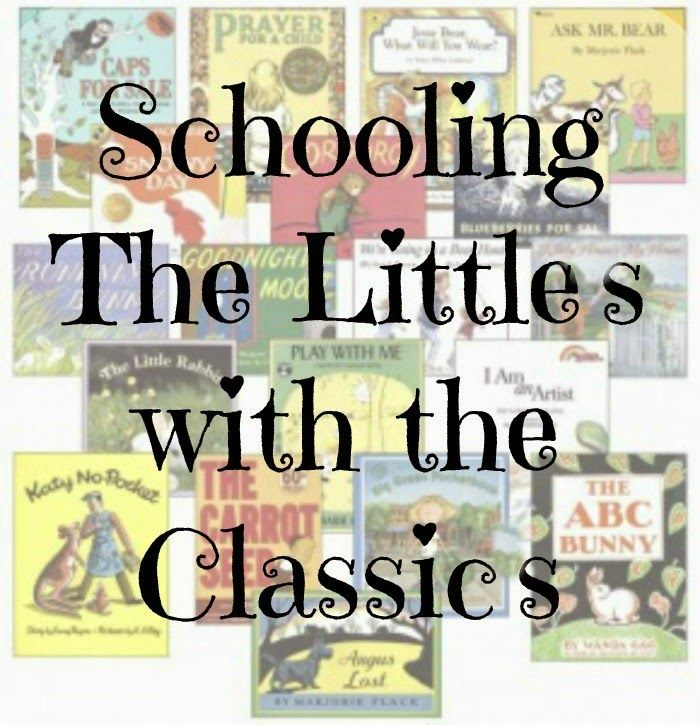 the title for schooling the littles with the classic's, written in black and