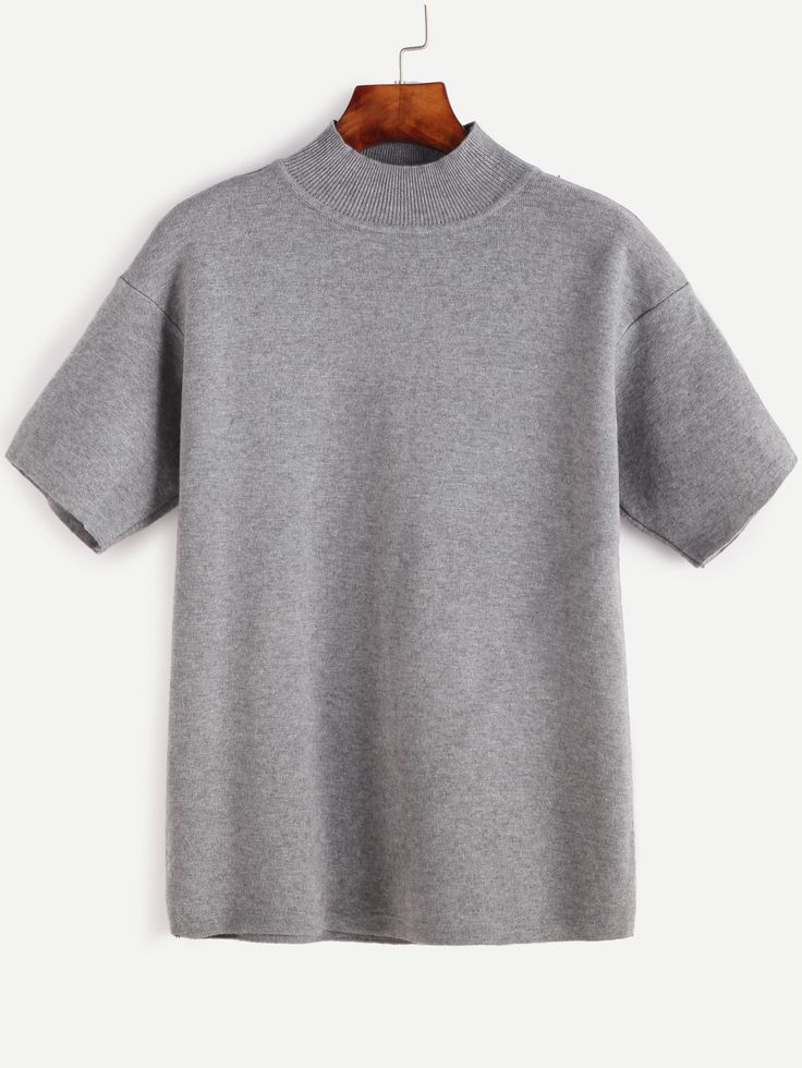 Shop Grey Mock Neck Short Sleeve Knitwear online. SheIn offers Grey Mock Neck Short Sleeve Knitwear & more to fit your fashionable needs. Mock Neck T Shirt Women, Turtle Neck Tshirt, Mock Neck Tshirt, Amsterdam Style, Mock Neck Short Sleeve, Mock Neck And T Shirt, Mock Neck Shirt, Closet Renovation, Turtleneck Shirt