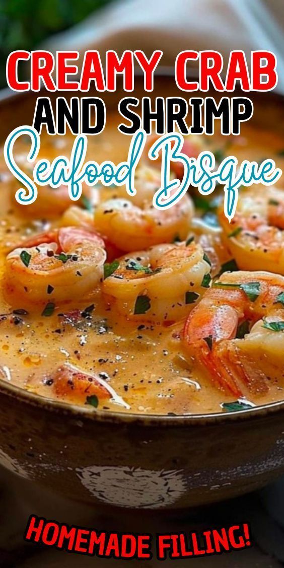 creamy crab and shrimp seafood biscuit recipe in a bowl with text overlay that reads homemade filling