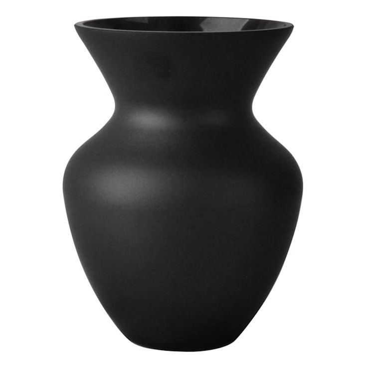 a black vase is shown on a white background