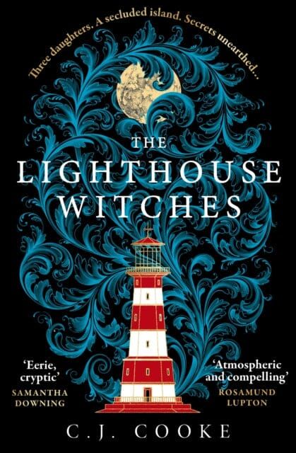 the lighthouse witches by c j cook book cover with an image of a red and white lighthouse