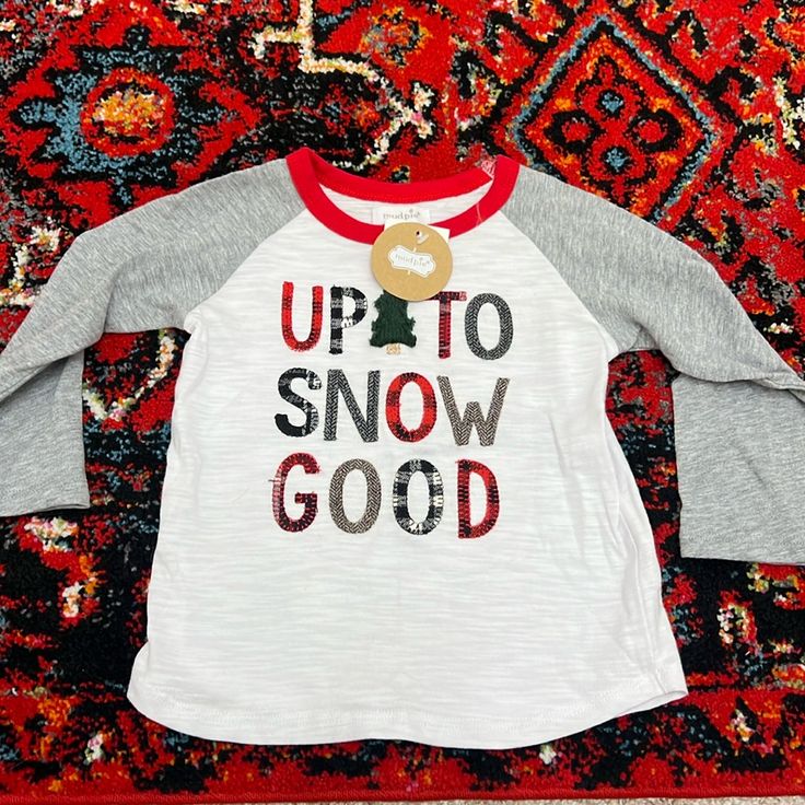 Brand New With Tags. Size 12-18 Months. “Up To Snow Good” Boys Christmas Shirt, Kids Mud, Pumpkin Applique, Applique Tee, Reindeer Shirt, Christmas Shirts For Kids, Applique Top, Halloween Long Sleeve, Santa Shirts