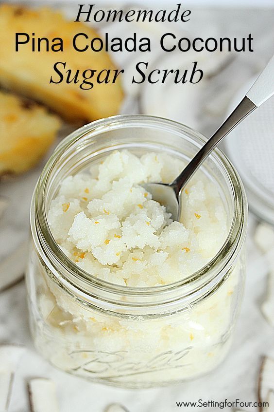 This EASY homemade Pina Colada Coconut Sugar Scrub Recipe is a FABULOUS way to moisturize and get rid of dry flaky skin in a JIFFY! Great gift idea! Coconut Sugar Scrub Recipe, Homemade Pina Colada, Coconut Sugar Scrub, Săpunuri Handmade, Sugar Scrub Homemade, Scrub Corpo, Dry Flaky Skin, Homemade Scrub, Sugar Scrub Recipe