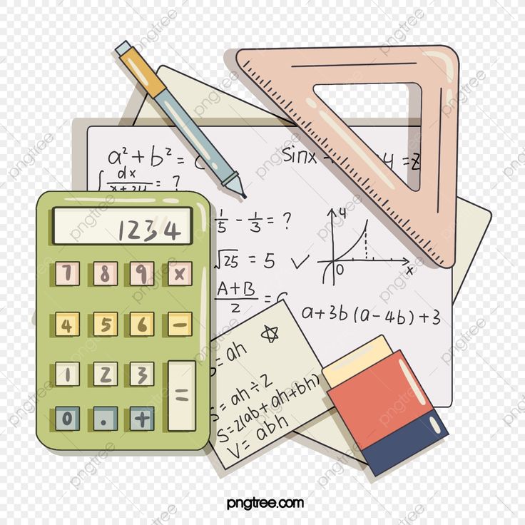 a calculator, ruler and pencil on top of some paper with math symbols