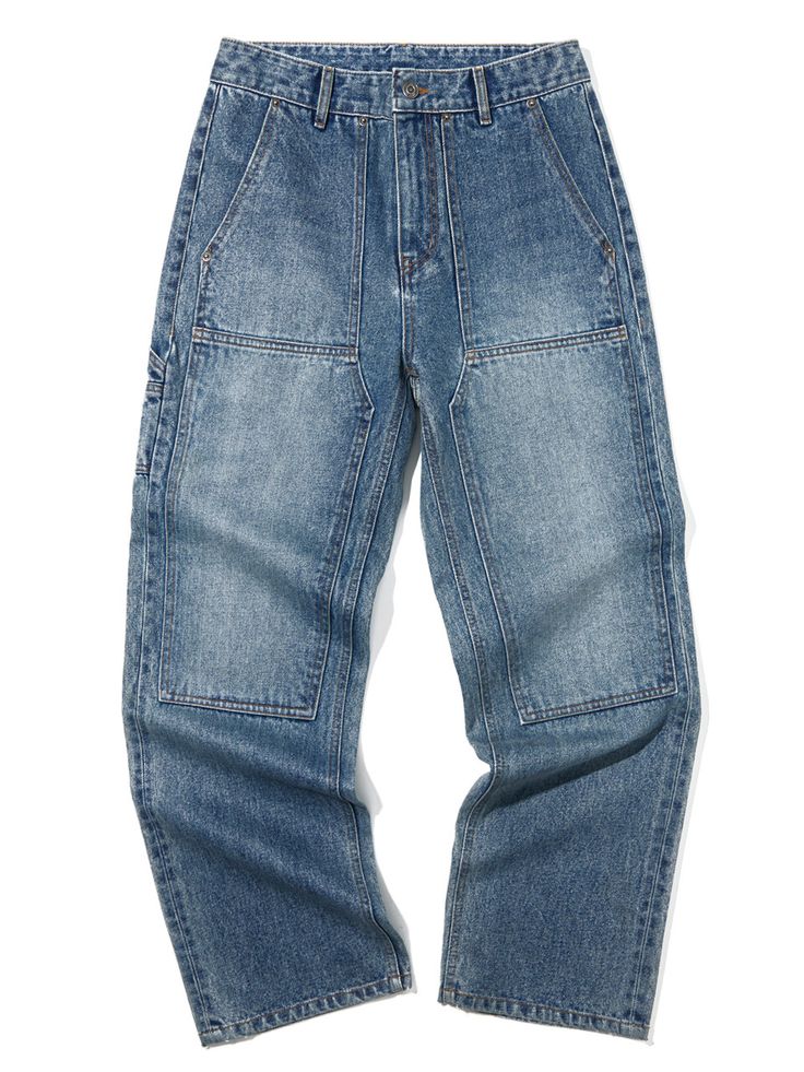 Editor's NotesMISTERCHILD's casual and comfy denim jeans are made of durable coated cotton that has a suitable thickness to wear all seasons. It is designed as carpenter jeans with pocket details.- Button and zipper closure- Straight fit silhouette- Carpenter denim jeans- Coated denim fabric- Casual and comfortable itemMeasurements(in.)S/M/L- Waist: 15.74 / 16.53 / 17.32 in.- Front rise: 11.81 / 12.20 / 12.59 in. - Thigh: 12.99 / 13.38 / 13.77 in.- Hem: 9.44 / 9.64 / 9.84 in.- Total length: Utility Style Dark Wash Jeans With Five Pockets, Utility Jeans With Patch Pockets In Rigid Denim, Utility Style Dark Wash Rigid Denim Jeans, Dark Wash Cargo Jeans With Patch Pockets, Recycled Denim Jeans With Patch Pockets For Fall, Utility Dark Wash Jeans With Patch Pockets, Dark Wash Utility Jeans With Patch Pockets, Utility Style Dark Wash Jeans With Patch Pockets, Utility Denim Jeans With Five Pockets