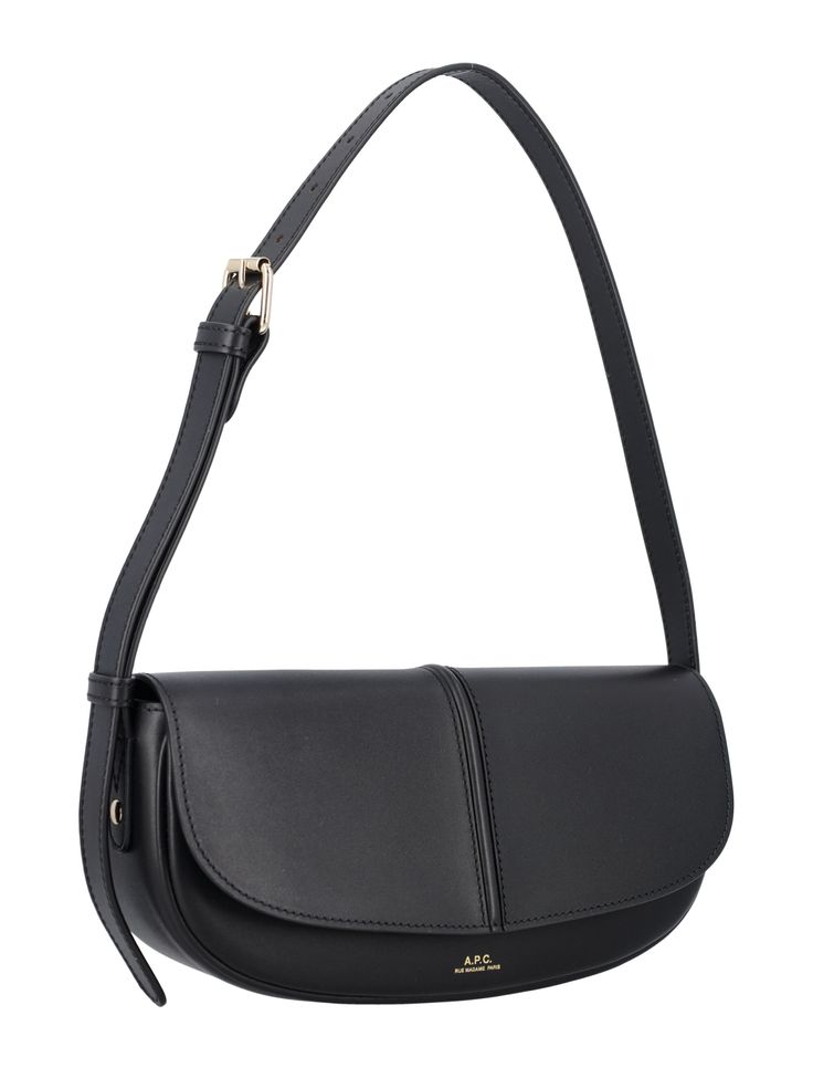 100% Leather 100% Cotton | A. P.C. Women's Betty Shoulder Bag in Black | SS24 Chic Leather Baguette Bag With Adjustable Strap, Sleek Leather Shoulder Bag With Gold-tone Hardware, Classic Leather Baguette Bag, Trendy Leather Flap Bag For Business, Trendy Business Leather Flap Bag, Chic Leather Baguette Bag For Office, Sleek Leather Lined Shoulder Bag, Chic Leather Baguette Bag, Sleek Calf Leather Shoulder Bag For Office