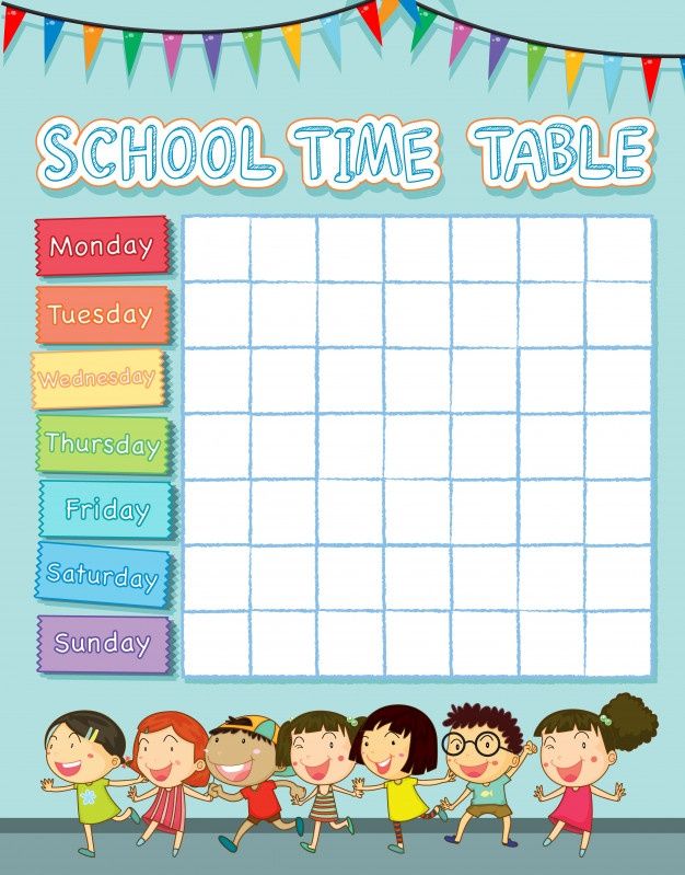 a school timetable with kids running around