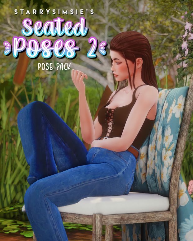 a woman sitting on top of a chair in front of flowers and plants with the caption seaweed poses 2 pose pack