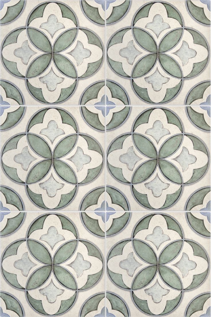 an artistic tile design in shades of green and blue, with circles on the side