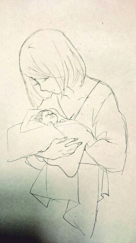 a drawing of a girl holding a bird in her hands and looking down at the ground