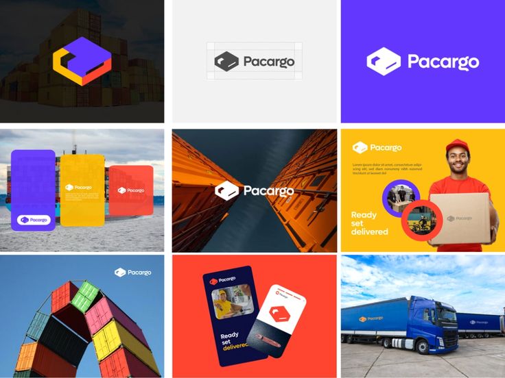 the collage shows different types of logos and colors, including blue, purple, yellow, orange, and green