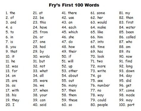 an image of fry's picture nourishment chart with numbers and words