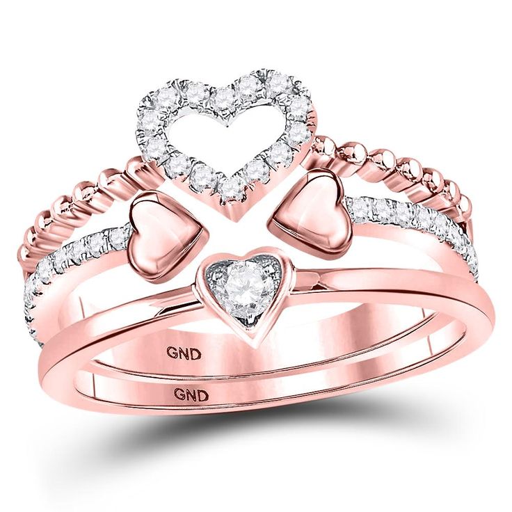 Manufacturer Model: GND-119444Description14kt Rose Gold Womens Round Diamond 2-Piece Beaded Heart Band Ring Set 1/3 Cttw Gemstone Details1/3 Carats total weightAll diamonds are natural and conflict-free in originRound Diamond1/3 ct.t.w. I1-I2 clarity H-I color Prong settingSpecifications14kt Rose Gold3.71 grams (approximately)Ring size 735 stonesCombined diamond weight of 1/3 carats total weight represents a range of 0.30 - 0.36 cts. t.w. Quinceanera Jewelry, Heart Shaped Diamond Ring, Engagement Rings Sale, Heart Band, Beaded Heart, Future Engagement Rings, Diamond Heart Ring, Real Jewelry, Heart Shaped Diamond