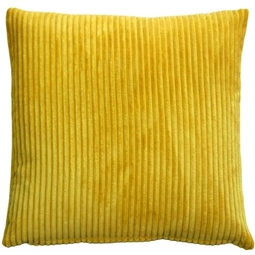 a yellow corded pillow on a white background