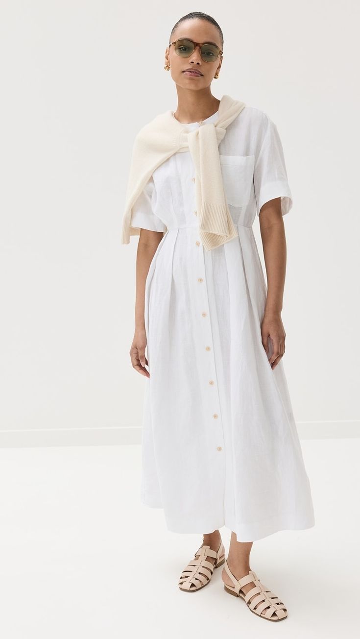 Jenni Kayne Day Dress | Shopbop Chic White Linen Workwear Dress, Elegant Short Sleeve Linen Dress For Work, Chic White Linen Dress For Work, Chic Short Sleeve Linen Dress With Buttons, Classic Linen Dress For Summer Daywear, Classic Linen Summer Dress For Daywear, Classic Summer Linen Day Dress, Classic Summer Daywear Linen Dress, Classic Short Sleeve Shirt Dress