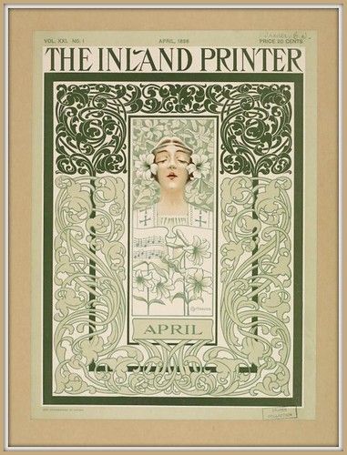 the inland printer magazine cover with a woman's face in an ornate frame on green paper