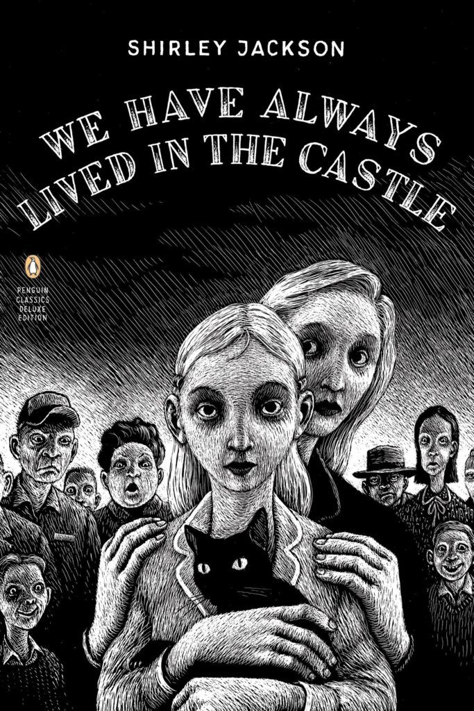 the cover to we have always lived in the castle, with an image of two women hugging