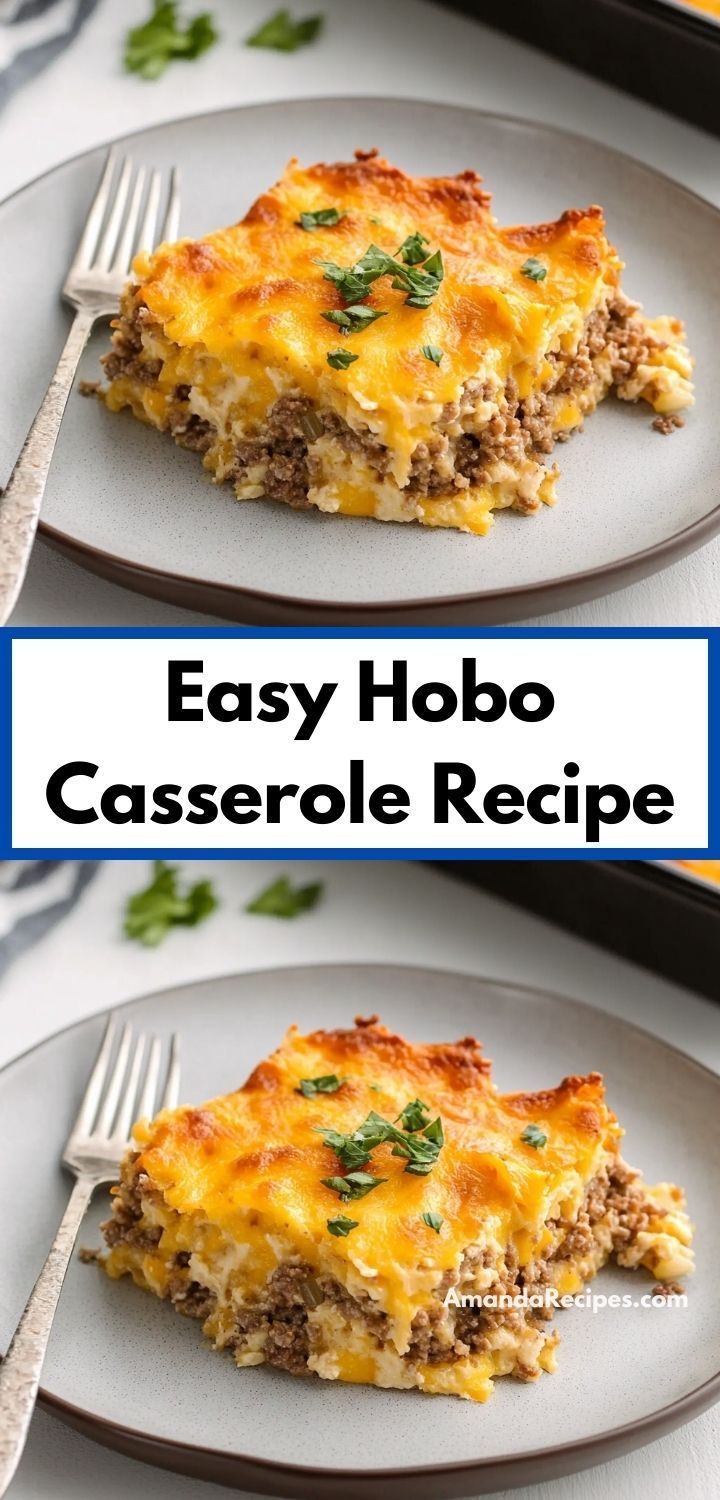 easy hobo casserole recipe with cheese and ground beef on the side, topped with parsley