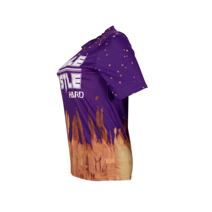 Streetwear Short Sleeve Loose Graphic T-shirt Sports Tops With Sublimation Print And Short Sleeves, Casual Stretch Top With Sublimation Print, Casual Purple Top With Graphic Print, Stretch Sports Top With Sublimation Print, Stretch Printed Tops With Crew Neck, Casual Purple Tops For Sports, Crew Neck Shirt With Graphic Print And Stretch, Casual Purple Sports Tops, Casual Printed Purple Tops