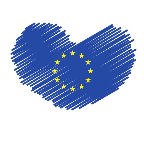 the european union flag is drawn with scribbled lines in blue and yellow colors