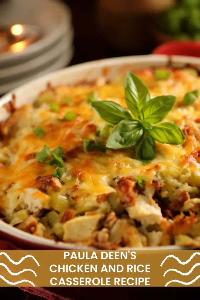 a casserole dish with chicken and rice topped with fresh basil on the side