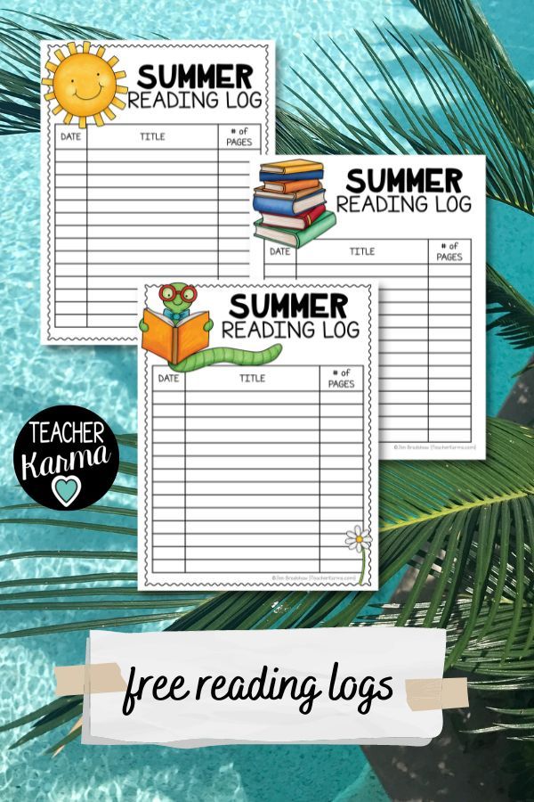 two summer reading log pages with the text free reading logs