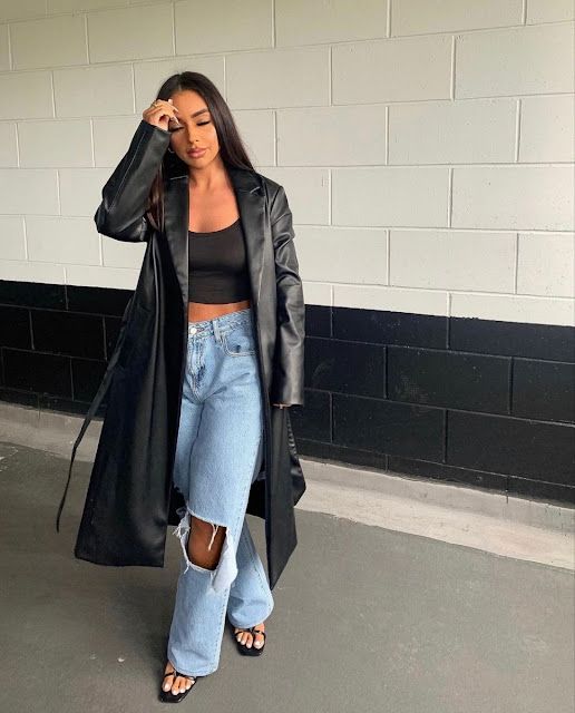 New In: Fall Style Trends | Fashion Cognoscente Schwarzer Mantel Outfit, Leather Coat Outfit, Black Leather Jacket Outfit, Mantel Outfit, Leather Jacket Outfits, Neue Outfits, Looks Street Style, Looks Black, Ținută Casual