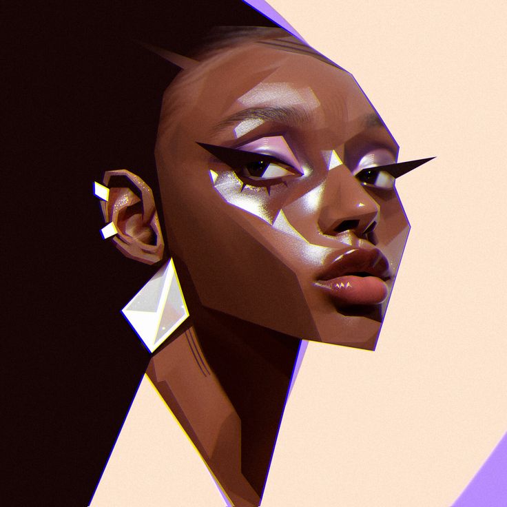 a woman's face is shown in an abstract style with geometric shapes and lines