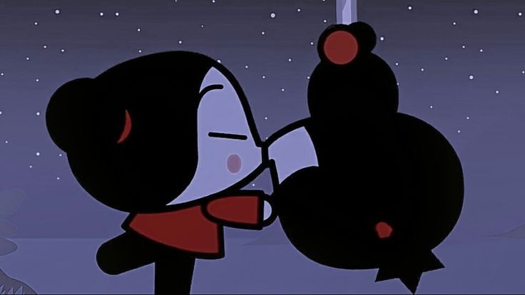 a cartoon character kissing another character in the night