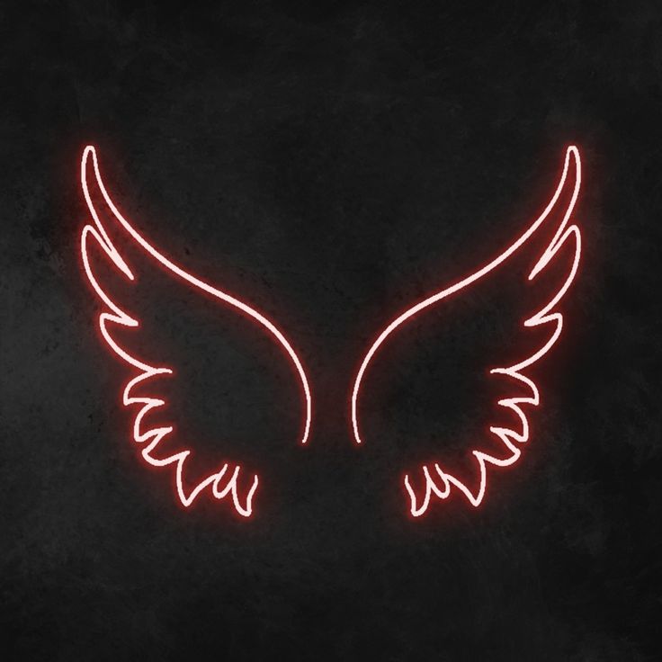 neon angel wings on a black background