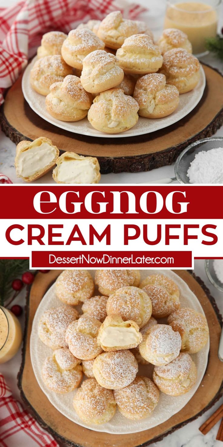 an eggnog cream puffs recipe on a platter