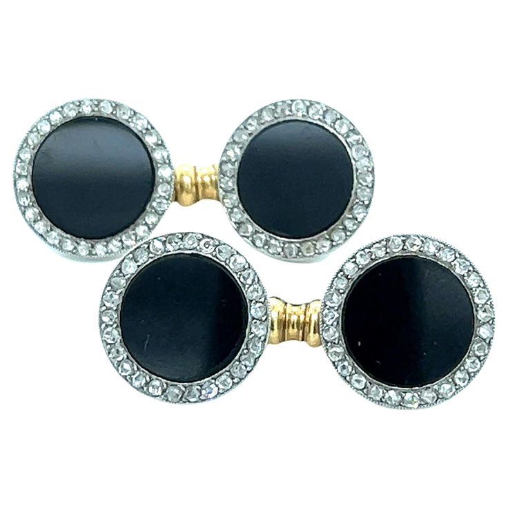 Cartier black onyx diamond cufflinks Rose-cut diamonds of approximately 0.5 carat; marked Cartier, 4007 Size: width 13 mm, length 13 mm Total weight: 12.5 grams Diamond Cufflinks, Diamond Cufflink, Rose Cut Diamond, Rose Cut, Black Onyx, Cartier, Onyx, Cufflinks, Diamond Cuts