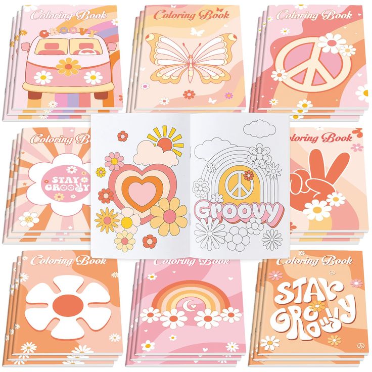 many different greeting cards with flowers and peace signs