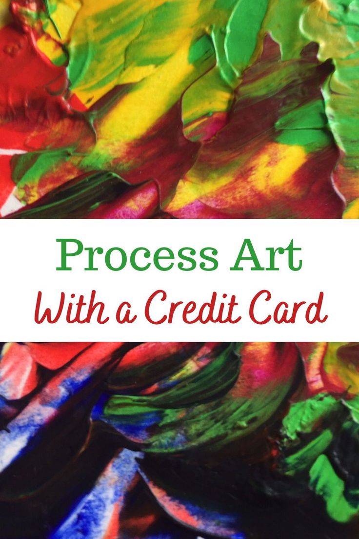 the process art with a credit card is shown in front of an image of colorful paint