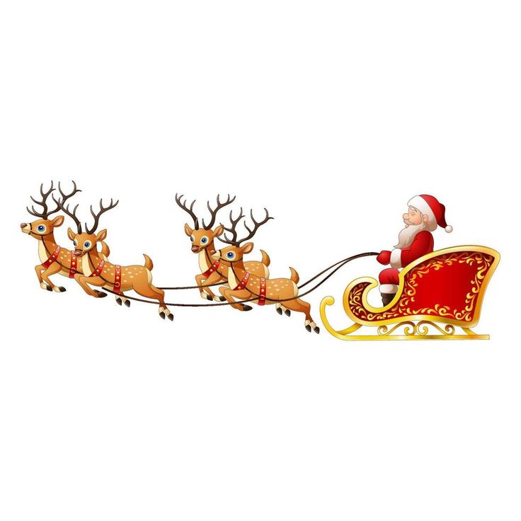 santa claus riding in his sleigh with reindeers on it's back