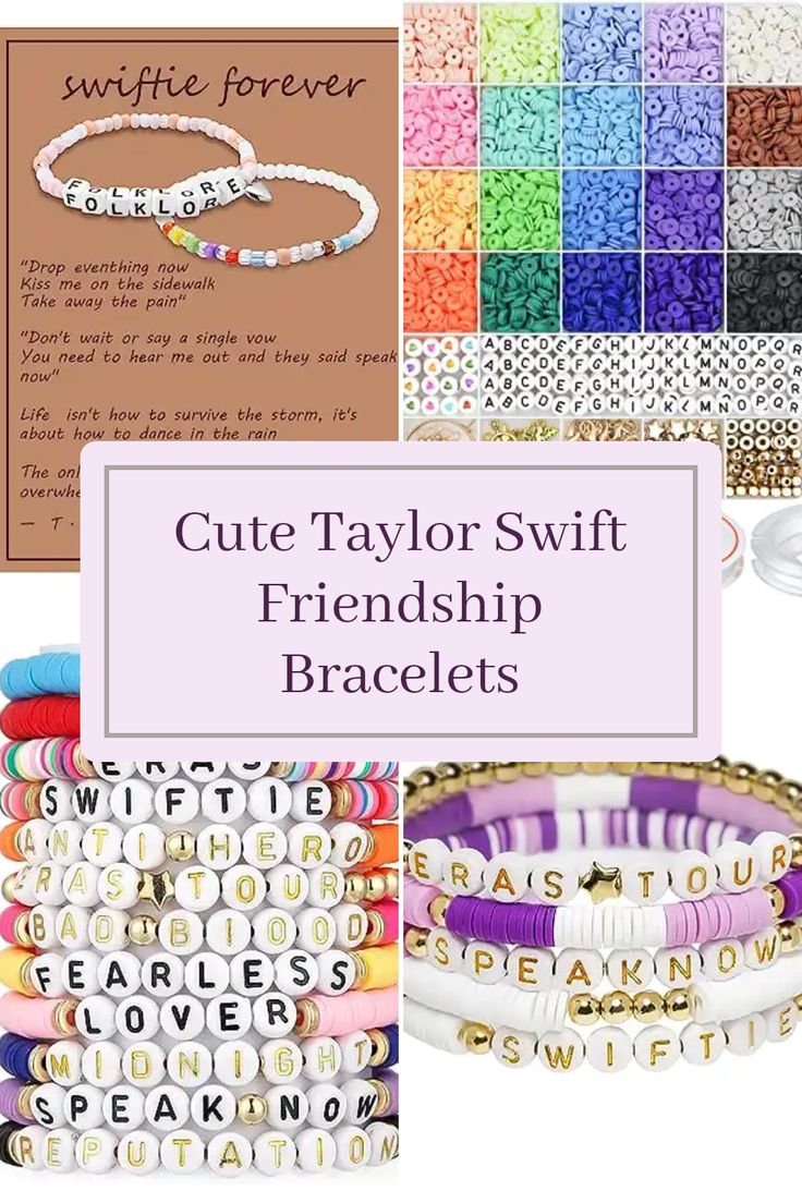 Check out this ultimate collection of Taylor Swift friendship bracelets - perfect for Swifties attending the Eras Tour. With vibrant styles inspired by each of her albums like Evermore, Midnight, and Folklore, these trendy bands are a must-have! Craft your jewelry using Gionlion’s colorful polymer clay beads to customize your bracelets, or opt for a set with charm details to shout your love for Taylor’s music, from lover to reputation. These bracelets make charming fan gifts or stylish accessories for ladies of all ages! Swiftie Bracelet Ideas Clay Beads, Taylor Swift Friendship Bracelet Ideas, Friendship Bracelets Taylor Swift, Cute Taylor Swift, Taylor Swift Friendship Bracelet, Taylor Swift Friendship Bracelets, Swift Friendship Bracelets, Friendship Bracelet Ideas, Preppy Bracelets