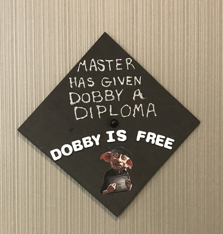 a graduation cap with the words, master has given dobby a diploma and dobby is free