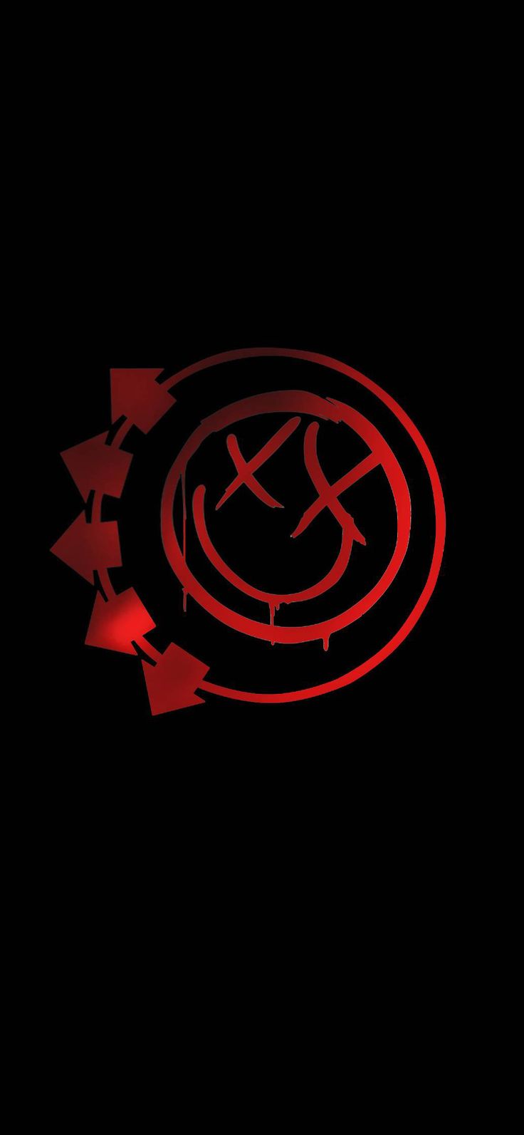 a red and black logo with arrows coming out of the center on a black background