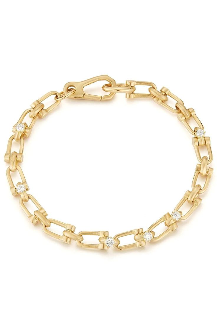 JADE TRAU-Georgina Diamond Link Bracelet-YELLOW GOLD Formal Yellow Gold Bracelets With Hook And Links, Timeless Link Bracelets With Oyster Design, Timeless Oyster Bracelet With Link Shape, Luxury Yellow Gold Chain Bracelet With Hooks And Links, Elegant Gold Chain Bracelet With Hooks And Links, Luxury Chain Bracelet With Rectangular Links And Hooks, Elegant Metal Chain Bracelet With Hooks And Links, Elegant Formal Chain Bracelet With Hook And Links, Timeless Gold Chain Link Bracelet