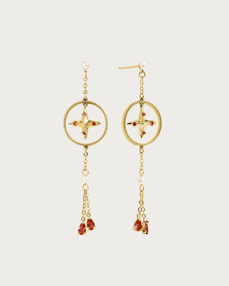 Materials: 18k gold plated brass, ruby cz stone Measurements: 60mm/2.36" in length, 18mm/0.71" in width Karissa Love × En Route En Route Jewelry, Arctic Blue, Earrings In Gold, Pretty Jewellery, Star Earrings, Cz Stone, The Star, Silver Gold, Ruby